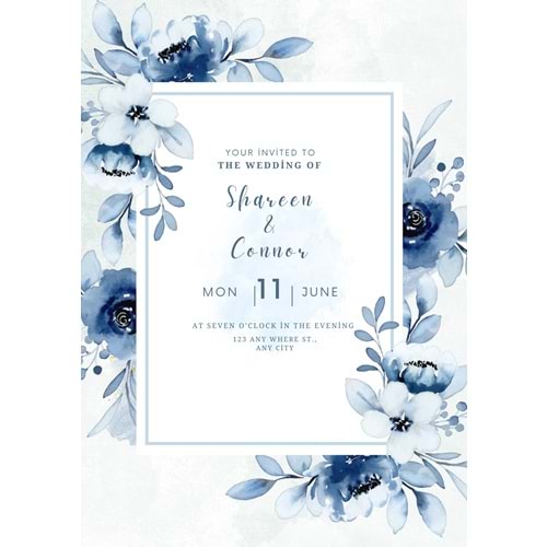 Navy Elegant Floral Wedding Invitation